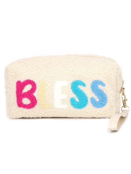 Other - Cream 'BLESS' Sherpa Wristlet Pouch